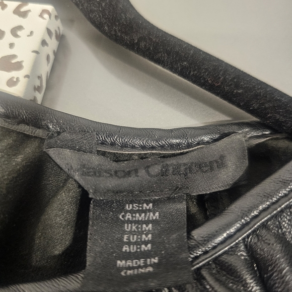 Pleather Pleated Round Neck Black Women's Top Size M - Picture 6 of 8